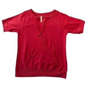 Green Tea Womens Coral Red Short Sleeve Sweatshirt Kangaroo Pocket Small FW7868K